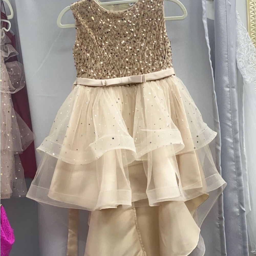 Elegant Cream and Gold Kids Dress